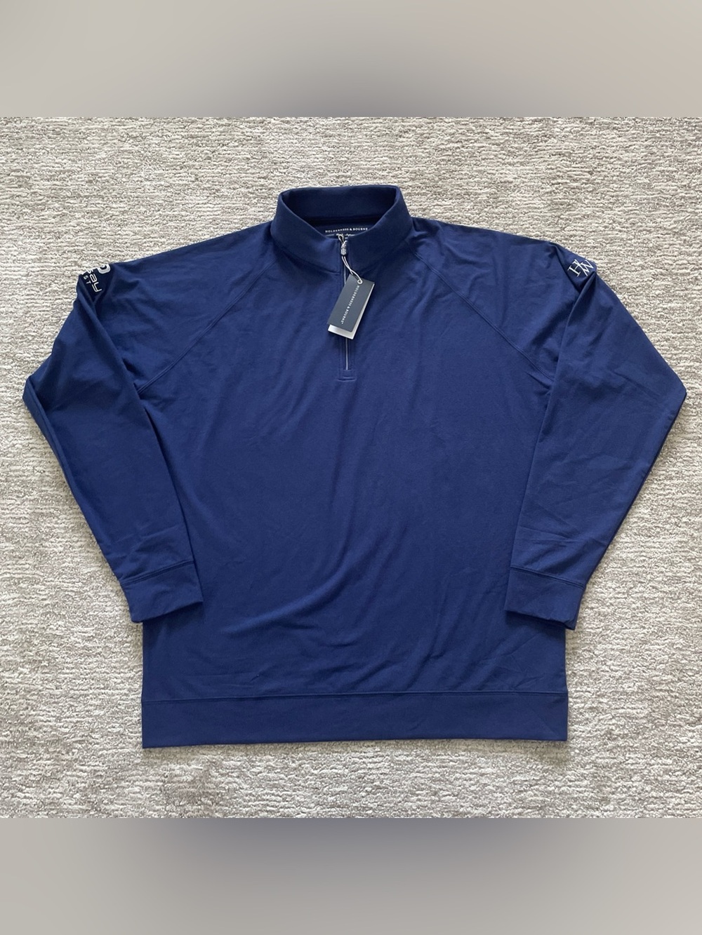 Holderness & Bourne The Westland Pullover L Blue Performance 1/4 Zip NWT LOGO